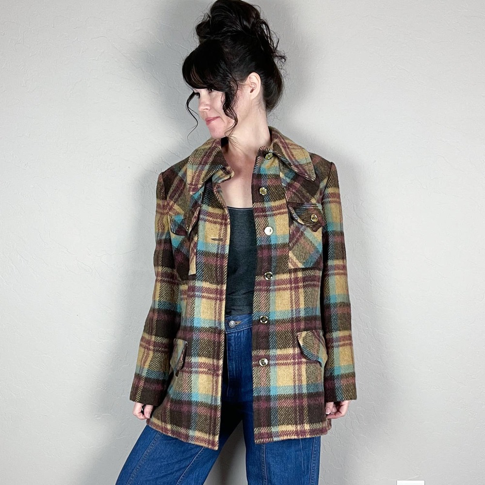 Vintage 1970s Wool Plaid Coat
